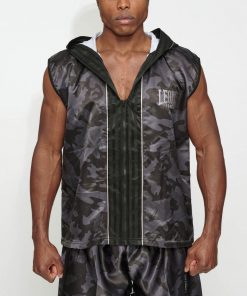 Leone 1947 North America Boxing Gowns & Cornerman Jackets CAMOBLACK SLEEVELESS BOXING GOWN