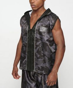 Leone 1947 North America Boxing Gowns & Cornerman Jackets CAMOBLACK SLEEVELESS BOXING GOWN