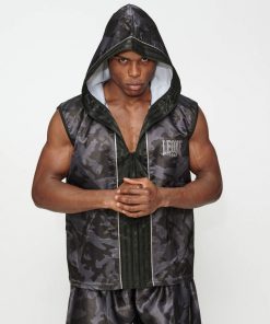 Leone 1947 North America Boxing Gowns & Cornerman Jackets CAMOBLACK SLEEVELESS BOXING GOWN